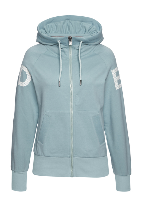 Bild: Kapuzensweatjacke von Elbsand: Sweatjacke von Elbsand. Hingucker: der große Logodruck auf der Rückseite. Mit praktischen Taschen. Große Kapuze mit Tunnelzug.  Breite Bündchen an den Abschlüssen für einen guten Sitz. Für Freizeit und Sport. Kuschelige Sweatware aus stretchiger Baumwollmischung.