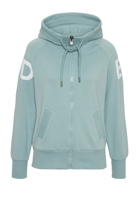 Bild: Kapuzensweatjacke von Elbsand: Sweatjacke von Elbsand. Hingucker: der große Logodruck auf der Rückseite. Mit praktischen Taschen. Große Kapuze mit Tunnelzug.  Breite Bündchen an den Abschlüssen für einen guten Sitz. Für Freizeit und Sport. Kuschelige Sweatware aus stretchiger Baumwollmischung.