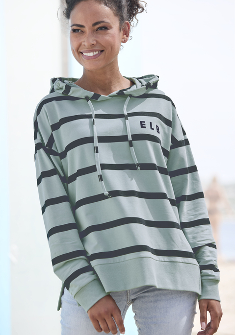 Bild: Kapuzensweatshirt von Elbsand: Lässiges Sweatshirt von Elbsand. Von vorn nach hinten laufendes Markenlogo. Lockere, hüftlange Passform mit seitlichen Schlitzen und modischen Rippbündchen. Kapuze mit Tunnelzug. Für Freizeit und Sport. Weicher Baumwollmix.