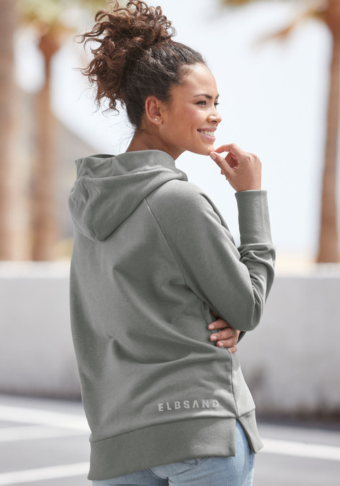 Bild: Kapuzensweatshirt von Elbsand: Kapuzensweatshirt "Svana" von ELBSAND mit Logoprints vorn und hinten. Gerader Saum mit Seitenschlitzen. Länge ca. 72 cm. Aus 95% Baumwolle, 5% Elasthan.