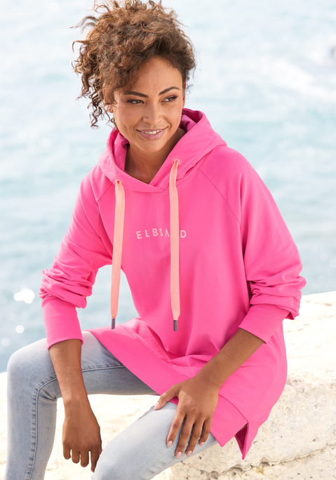 Bild: Kapuzensweatshirt von Elbsand: Kapuzensweatshirt "Svana" von ELBSAND mit Logoprints vorn und hinten. Gerader Saum mit Seitenschlitzen. Länge ca. 72 cm. Aus 95% Baumwolle, 5% Elasthan.