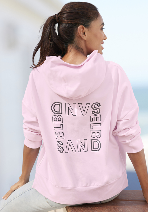 Bild: Kapuzensweatshirt von Elbsand: Kombistarker Hoodie von Elbsand mit gefütterter Kapuze. Kleiner Markendruck vorn, großer Logoprint auf der Rückseite. Angesetzte Rippbündchen und Seitennahtschlitze. Lässige Passform mit überschnittenen Schultern. Weiche Sweatware.