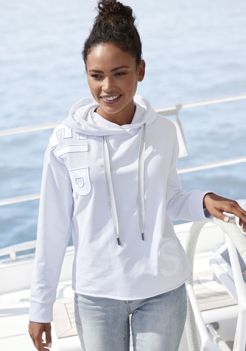 Bild: Kapuzensweatshirt von Elbsand: Modisches Kapuzensweatshirt von Elbsand. Kapuze mit Kordelzug und großer Logostickerei. Lange Ärmel mit breiten Bündchen. Figurumspielende Passform. Aus angenehm softer Sweatware.