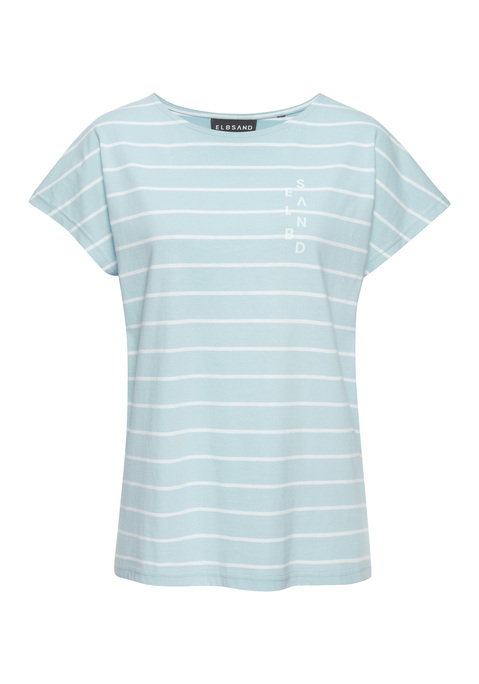 Bild: Kurzarmshirt von Elbsand: Maritimes Streifenshirt von Elbsand mit Rundhalsausschnitt und überschnittenen Schultern. Dezenter Logodruck auf der Brust. Gerader Saumabschluss. Weiche Jerseyqualität mit Baumwolle.