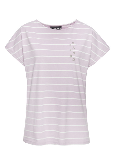 Bild: Kurzarmshirt von Elbsand: Maritimes Streifenshirt von Elbsand mit Rundhalsausschnitt und überschnittenen Schultern. Dezenter Logodruck auf der Brust. Gerader Saumabschluss. Weiche Jerseyqualität mit Baumwolle.