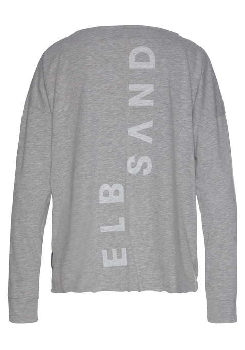 Bild: Langarmshirt von Elbsand: Legeres Rundhalsshirt von Elbsand mit langen Ärmeln. Rollkante. Lässig überschnittene Schultern. Rücken mit Teilungsnaht und großem Logodruck. Saumabschlüsse offen. Komplettiert Loungewear Outfits. Aus weichem Baumwollmix.