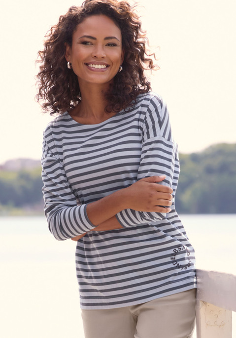 Bild: Langarmshirt von Elbsand: Longsleeve von Elbsand im entspannten Schnitt. Zeitloses Streifenmuster. Weiter Rundhalsausschnitt. Lässige Passform für bequeme Alltags-Looks. Angenehme Qualität.
