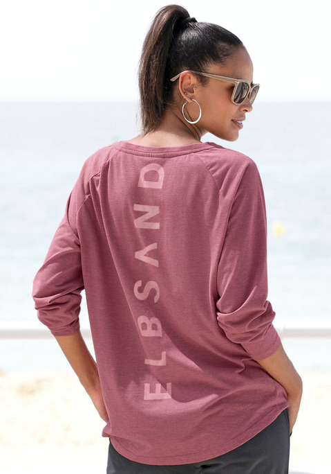Bild: Longsleeve von Elbsand: Lässiges Longsleeve von Elbsand. In Melange-Optik. Rückseitiger Logodruck. Langarm. Rücken länger geschnitten. Figurumspielende Passform. Für Strandlooks und Freizeit. Aus weichem Material.