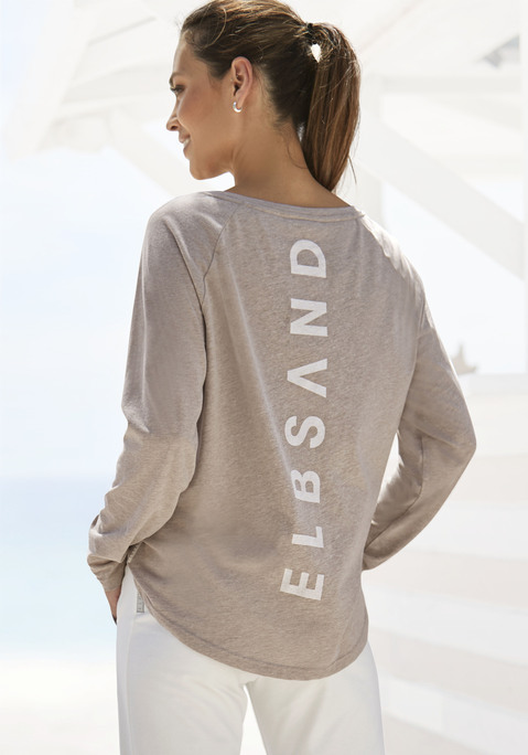Bild: Longsleeve von Elbsand: Lässiges Longsleeve von Elbsand. In Melange-Optik. Rückseitiger Logodruck. Langarm. Rücken länger geschnitten. Figurumspielende Passform. Für Strandlooks und Freizeit. Aus weichem Material.