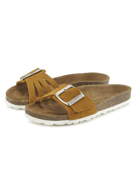 Bild: Pantolette von Elbsand: Pantolette aus Leder mit Korkfußbett von ELBSAND. Made in Spain. Obermaterial und Decksohle aus Rindsleder. Laufsohle aus Synthetik.