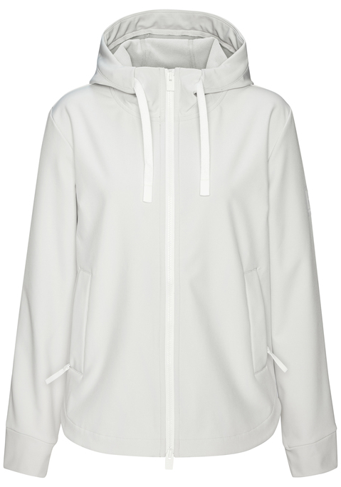 Bild: Softshelljacke von Elbsand: Wärmende Softshelljacke von Elbsand mit verstellbarer Kapuze. Seitliche Taschen mit Reißverschluss. Abgerundeter Saum. Großer Logodruck auf der Rückseite. Für kühlere, windige Tage. Wasserabweisendes und winddichtes Material.