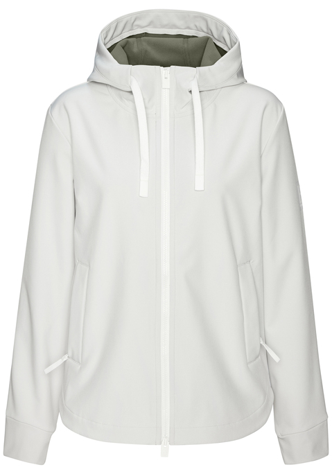 Bild: Softshelljacke von Elbsand: Wärmende Softshelljacke von Elbsand mit verstellbarer Kapuze. Seitliche Taschen mit Reißverschluss. Abgerundeter Saum. Großer Logodruck auf der Rückseite. Für kühlere, windige Tage. Wasserabweisendes und winddichtes Material.