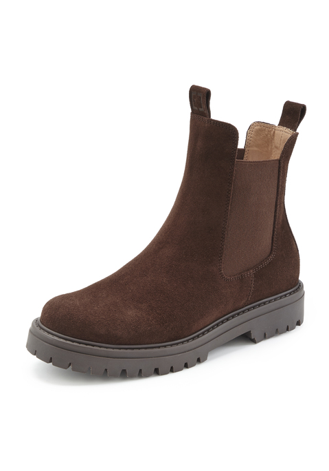Bild: Stiefelette von Elbsand: Modische wie bequeme Stiefelette aus Veloursleder von Elbsand. Obermaterial aus Rindsleder mit elastischem Chelsea-Einsatz. Futter, Decksohle und Laufsohle aus Synthetik. Made in Spain.