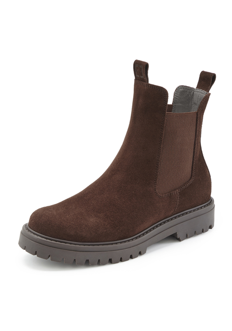 Bild: Stiefelette von Elbsand: Modische wie bequeme Stiefelette aus Veloursleder von Elbsand. Obermaterial aus Rindsleder mit elastischem Chelsea-Einsatz. Futter, Decksohle und Laufsohle aus Synthetik. Made in Spain.