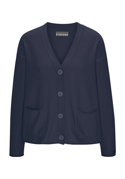 Bild: Strickjacke von Elbsand: Cardigan von Elbsand mit V-Ausschnitt und überschnittenen Schultern. Knopfleiste und aufgesetzte Taschen. Ärmel, Taschen und Saum mit Rollkanten. Weiche Feinstrickqualität.