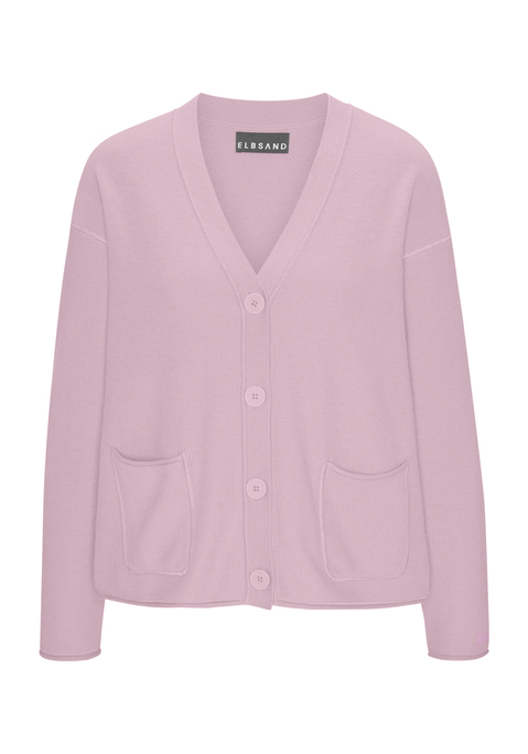 Bild: Strickjacke von Elbsand: Cardigan von Elbsand mit V-Ausschnitt und überschnittenen Schultern. Knopfleiste und aufgesetzte Taschen. Ärmel, Taschen und Saum mit Rollkanten. Weiche Feinstrickqualität.