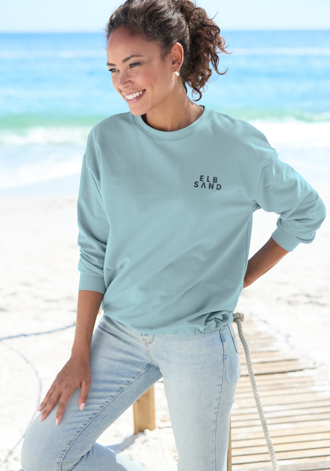 Bild: Sweatshirt von Elbsand: Gemütliches Sweatshirt von Elbsand. Ein Highlight: der verstellbare Gummizug am Saum. Lange Ärmel und ein sportlicher, runder Halsausschnitt. Logodruck auf der Brust. Aus weicher Sweatware.