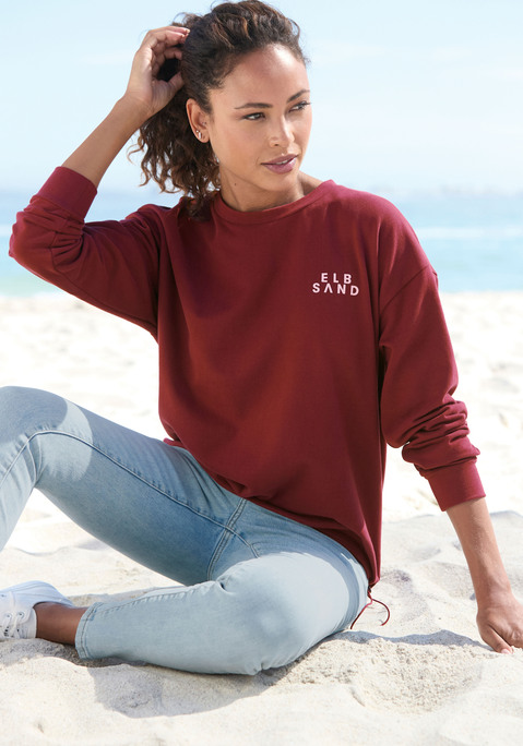 Bild: Sweatshirt von Elbsand: Gemütliches Sweatshirt von Elbsand. Ein Highlight: der verstellbare Gummizug am Saum. Lange Ärmel und ein sportlicher, runder Halsausschnitt. Logodruck auf der Brust. Aus weicher Sweatware.