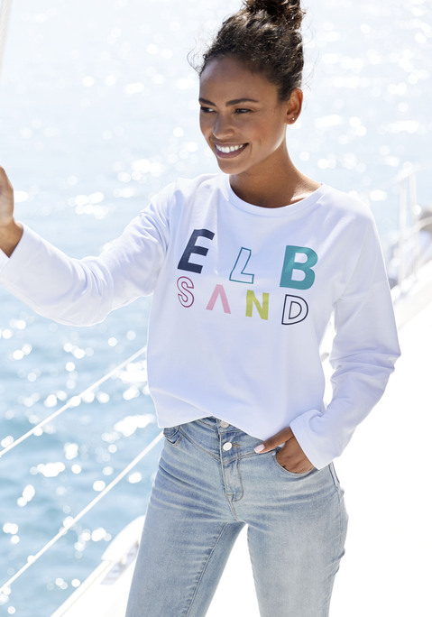 Bild: Sweatshirt von Elbsand: Lässiges Sweatshirt von Elbsand. Bunter Markendruck vorn. Rundhalsausschnitt mit Bündchen. Angesetzte, glatte Saumbündchen. Gerade Basic-Passform mit überschnittenen Schulternähten. Weiche Sweatware.