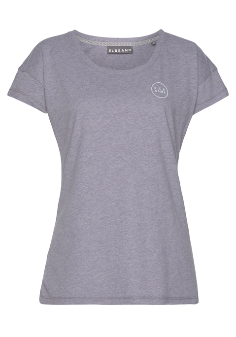 Bild: T-Shirt von Elbsand: Schönes Shirt von Elbsand. Kurzarm. Rundhalsausschnitt mit Rippbündchen. Schultern überschnitten. Saum mit offenen Abschlüssen. Blickfang: Rückseite und Vorderseite mit Flockprint. Figurumspielende Passform. Für Freizeit und Sport. Weiches Material in Jerseyqualität.