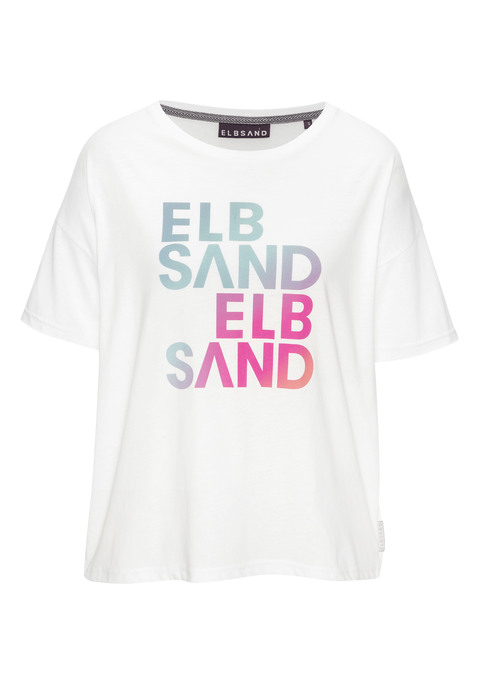 Bild: T-Shirt von Elbsand: Relaxtes wie stilvolles T-Shirt von Elbsand mit farbenfrohem Markenlogo auf der Vorderseite. Horizontale Ziernaht auf dem Rücken als schönes Detail. Lockere Passform. Klassischer Rundhalsausschnitt. Schön für die Freizeit. Softe Baumwollmischung.