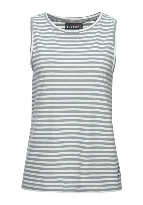 Bild: Tanktop von Elbsand: Maritimes Tanktop von Elbsand aus softem Jersey. Logodruck vorne seitlich am Saum als kleines Detail. Sommerlich lockere Passform. Gerader Saum. Für Freizeit und Urlaub. Weiche Jerseyqualität mit Baumwolle.