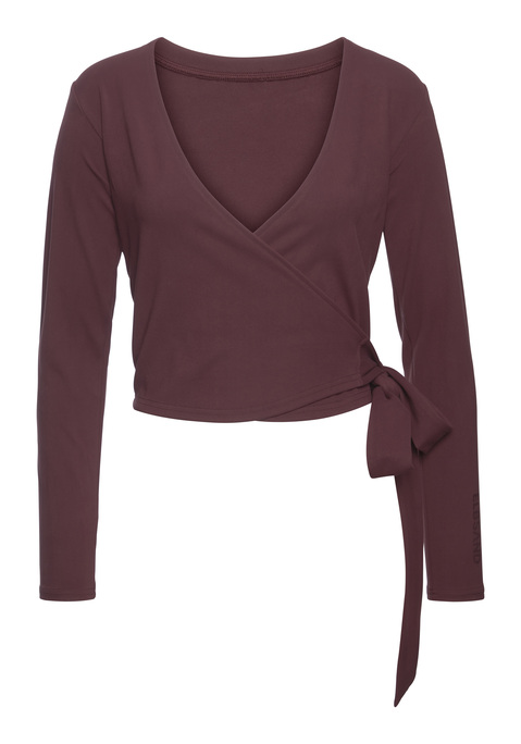Bild: Wickelshirt von Elbsand: Wickelshirt von Elbsand mit langen Ärmeln. Mit tiefem V-Ausschnitt und Elbsand-Markenlogo auf dem linken Ärmel. Ideal für Yoga, Pilates, Fitness. Sehr weiches, elastisches Material.