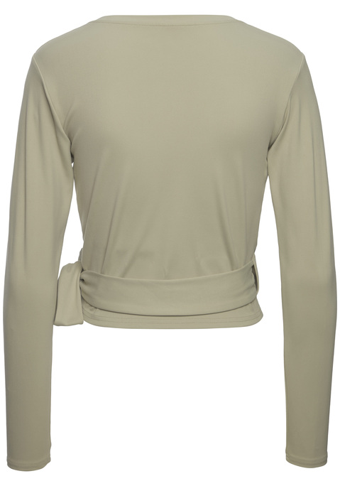 Bild: Wickelshirt von Elbsand: Wickelshirt von Elbsand mit langen Ärmeln. Mit tiefem V-Ausschnitt und Elbsand-Markenlogo auf dem linken Ärmel. Ideal für Yoga, Pilates, Fitness. Sehr weiches, elastisches Material.