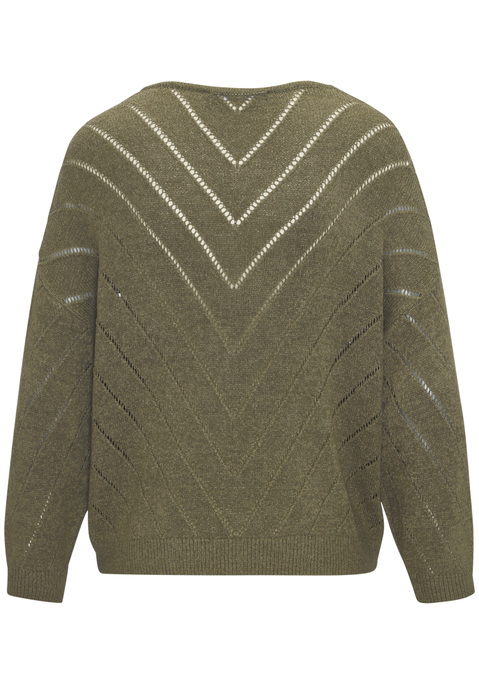 Bild: 3/4 Arm-Pullover von French Connection: Leichter 3/4-Arm-Pullover von French Connection in figurumspielender Passform. Mit schönem V-Ausschnitt und modischem Strickmuster. Rippstrickbündchen an den Abschlüssen. Aus leichtem Bändchengarn gestrickt.