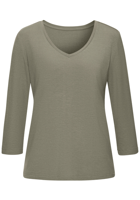 Bild: 3/4-Arm-Shirt von French Connection: Schlafshirt von French Connection. V-Ausschnitt und 3/4-Ärmel. Logoprint am linken Ärmel. Trageangenehme, fließende Viskosemischqualität.