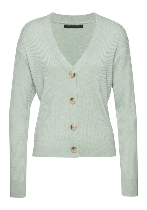 Bild: Cardigan von French Connection: Lounge-Cardigan von French Connection aus weichem Rippstrick. Durchgehende Knopfleiste mit Knöpfen mit Logoprägung als schönem Detail. Lange Ärmel mit überschnittenen Schultern schaffen eine entspannte Silhouette. Hochwertige und softe Qualität aus einer Viskosemischung.