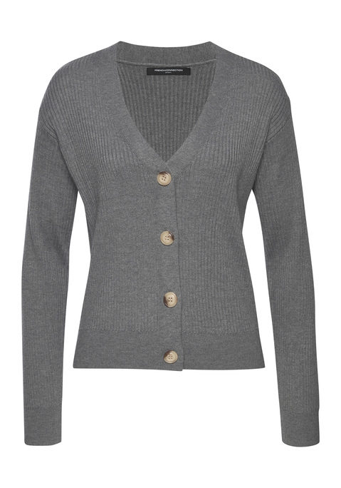 Bild: Cardigan von French Connection: Lounge-Cardigan von French Connection aus weichem Rippstrick. Durchgehende Knopfleiste mit Knöpfen mit Logoprägung als schönem Detail. Lange Ärmel mit überschnittenen Schultern schaffen eine entspannte Silhouette. Hochwertige und softe Qualität aus einer Viskosemischung.