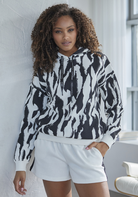 Bild: Hoodie von French Connection: Hoodie von French Connection. Mit Alloverprint. Mit überschnittenen Schultern. Kapuze mit Tunnelzug. Gerippte Bündchen. Tragangenehme und softe Sweatqualität.