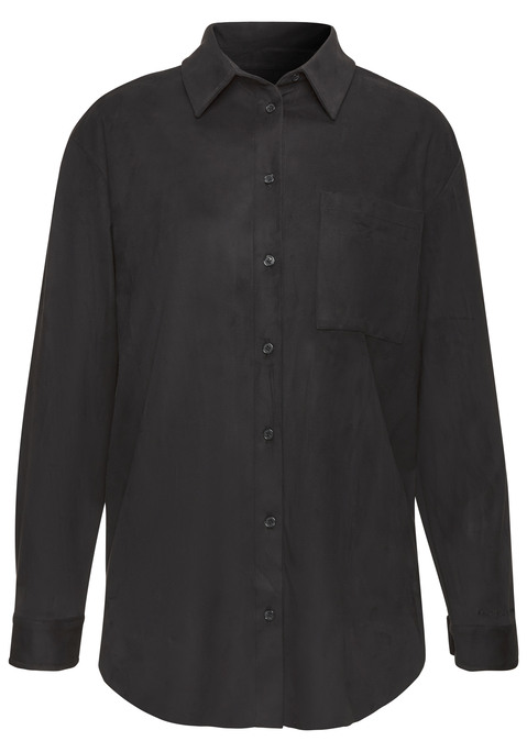 Bild: Langarmhemd von French Connection: Unifarbenes Langarmhemd von French Connection aus Velourslederimitat. Durchgeknöpft und mit aufgesetzter Brusttasche. Elastische Qualität mit weichem Griff.