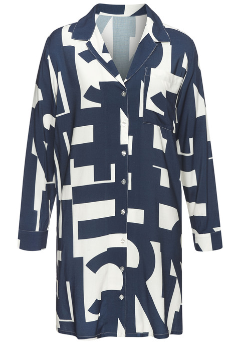 Bild: Nachthemd von French Connection: Mit abstraktem Alloverprint: Nachthemd von French Connection. Klassischer Kragen, durchgehende Knopfleiste. Aufgesetzte Brusttasche. Trageangenehme Webware.