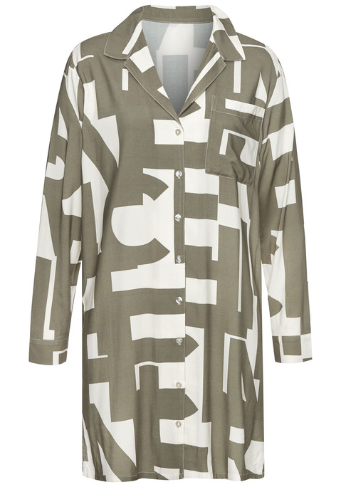 Bild: Nachthemd von French Connection: Mit abstraktem Alloverprint: Nachthemd von French Connection. Klassischer Kragen, durchgehende Knopfleiste. Aufgesetzte Brusttasche. Trageangenehme Webware.