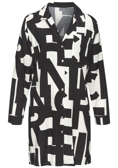 Bild: Nachthemd von French Connection: Mit abstraktem Alloverprint: Nachthemd von French Connection. Klassischer Kragen, durchgehende Knopfleiste. Aufgesetzte Brusttasche. Trageangenehme Webware.