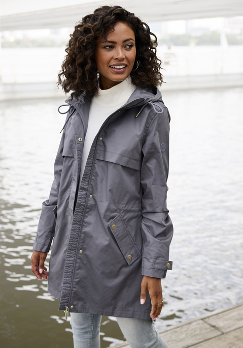 Bild: Outdoorjacke von French Connection: Kurzmantel von French Connection. Tunnelzugkapuze mit hoch geschlossener Front. Zipper-Taschen mit Druckknopfpatten. Durchgehender Reißverschluss mit Blende. Regulierbare Ärmelsäume. Gerade Passform mit Tunnelzug auf Taillenhöhe. Solider Webstoff aus 100% Baumwolle, Futter: 85% Polyester, 15% Baumwolle