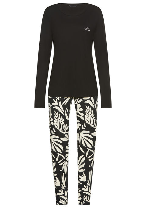 Bild: Pyjama von French Connection: Schöner Pyjama von French Connection mit schmaler 7/8-Hose. Langarmshirt mit tiefem Rundhalsausschnitt und Print auf der linken Brust. Hose mit Gummizugbund, Bindeband und praktischen Eingrifftaschen. Weiche Single-Jersey-Qualität aus reiner Viskose.