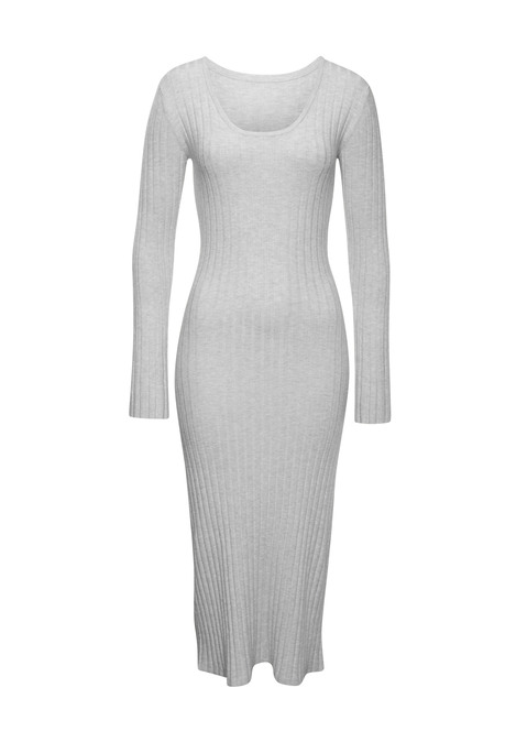 Bild: Strickkleid von French Connection: Elegantes unifarbenes Kleid von French Connection. Lange Trompetenärmel, figurbetonende Passform. Fürs Büro und besondere Anlässe. Trageangenehme Rippqualität.