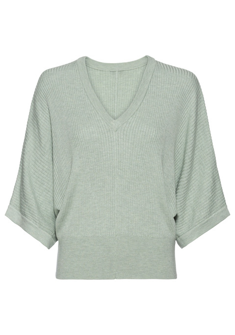 Bild: Strickshirt von French Connection: Geripptes Strickshirt von French Connection. Mit V-Ausschnitt. Weite Fledermausärmel. Elastischer Taillenbund. Weiche, fließende Qualität mit Viskose aus verbesserter Rohstoffbeschaffung.