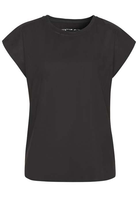 Bild: T-Shirt von French Connection: Hübsches T-Shirt von French Connection mit Rundhalsausschnitt und überschnittenen Schultern. Kleine, dezente Logostickerei. Elastisches Material in Veloursleder-Optik mit weichem Griff.