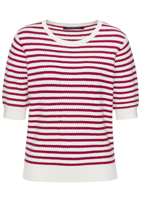Bild: T-Shirt von French Connection: Gestreiftes Strickshirt von French Connection mit Rundhalsausschnitt, kurzen Ärmeln mit Rippbündchen und geripptem Saum. Schöne Strickstruktur aus Viskosemischung.
