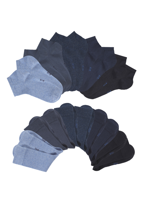 Bild: Basicsocken von H.I.S: Vielseitige Unisex-Basicsocken von H.I.S. Zwei Längen im 20er-Kombipack: normale Länge und Sneakersocken. Druckfreies Bündchen. Ideal als Freizeit- oder Businesssocke. Bequemes Material aus elastischer Baumwollmischung.