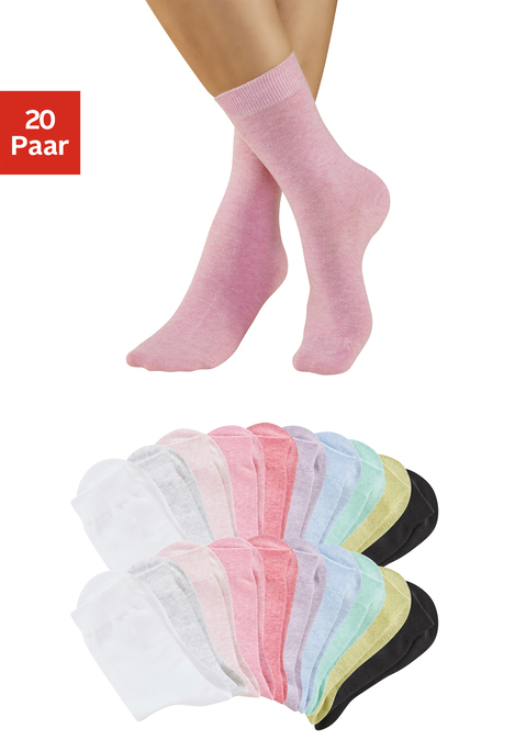 Bild: Basicsocken von H.I.S: <h3>Basicsocken von <strong>H.I.S</strong> – Der perfekte Begleiter für jeden Tag</h3>
<p>
Einfach praktisch: der 20er-Pack Basicsocken von <strong>H.I.S</strong>. Diese Socken zeichnen sich durch ihre schlichte Eleganz ohne auffällige Logos aus und bieten dank des weichen Rippbündchens einen hohen Tragekomfort. Die Kombination aus Funktionalität und Stil macht diese Strümpfe zu einem unverzichtbaren Accessoire in jeder Garderobe.
</p>

<h4>Artikeldetails und Mehrwerte</h4>
<p>
Die elastische Passform sorgt dafür, dass die Socken optimal sitzen und auch bei längerem Tragen nicht verrutschen. Sie sind in einer Vielzahl von Farben erhältlich, sodass für jeden Geschmack etwas dabei ist. Zudem sind die Socken maschinenwaschbar und somit pflegeleicht. 
</p>

<h4>Outfit-Tipps und Trageanlässe</h4>
<p>
Die vielseitigen Basicsocken eignen sich hervorragend für zahlreiche Gelegenheiten. Ob beim Sport, im Alltag oder bei entspannten Freizeitaktivitäten – sie sind die ideale Ergänzung zu Sneakers oder lässigen Boots. Kombiniert mit einer lockeren Jeans und einem gemütlichen Hoodie, sind sie perfekt für ein entspanntes Wochenende. Auch beim Work-out im Fitnessstudio oder beim Joggen sorgen sie für einen komfortablen Tragekomfort und runden jedes Outfit ab.
</p>
<p>
Für den echten Unterschied im Alltag: die Socken von <strong>H.I.S</strong> im 20er-Pack!
</p>