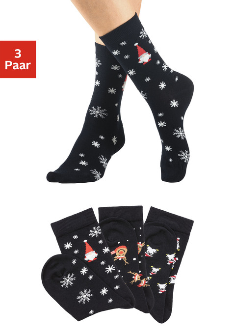 Bild: Basicsocken von H.I.S: Socken von H.I.S im 3er-Pack mit bunt gemusterten, weihnachtlichen Designs. Ideal fürs eigene Festtagsoutfit oder zum Verschenken. Aus hautfreundlicher Bio-Baumwolle.