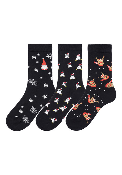 Bild: Basicsocken von H.I.S: Socken von H.I.S im 3er-Pack mit bunt gemusterten, weihnachtlichen Designs. Ideal fürs eigene Festtagsoutfit oder zum Verschenken. Aus hautfreundlicher Bio-Baumwolle.