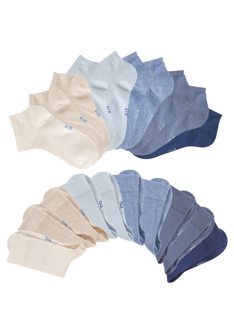 Bild: Basicsocken von H.I.S: Vielseitige Unisex-Basicsocken von H.I.S. Zwei Längen im 20er-Kombipack: normale Länge und Sneakersocken. Druckfreies Bündchen. Ideal als Freizeit- oder Businesssocke. Bequemes Material aus elastischer Baumwollmischung.