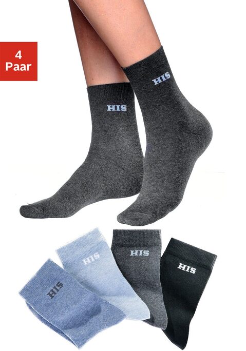 Bild: Basicsocken von H.I.S: Markensocken für Ihren modischen Auftritt! Ob geringelt oder uni sind sie das perfekte Accessoire. Die anschmiegsame Drei-Faser-Qualität garantiert optimale Passform, dauerhafte Farbbrillanz und ein gleichmäßiges Maschenbild. Der hohe Baumwollanteil macht diese Socken saugfähig, die verstärkten Belastungszonen sorgen für Langlebigkeit. Mit dem eingestrickten Markenlogo unter dem Bündchen betonen sie eine Erstklassigkeit, die einfach immer gut aussieht! Details:. Socken im 4er Pack. anschmiegsam und hautfreundlich. pflegeleichter Materialmix. geringelt oder unifarben. hautfreundlich, schadstoffgeprüft. 79% Baumwolle, 19% Polyamid, 2% Elasthan. Maschinenwäsche.