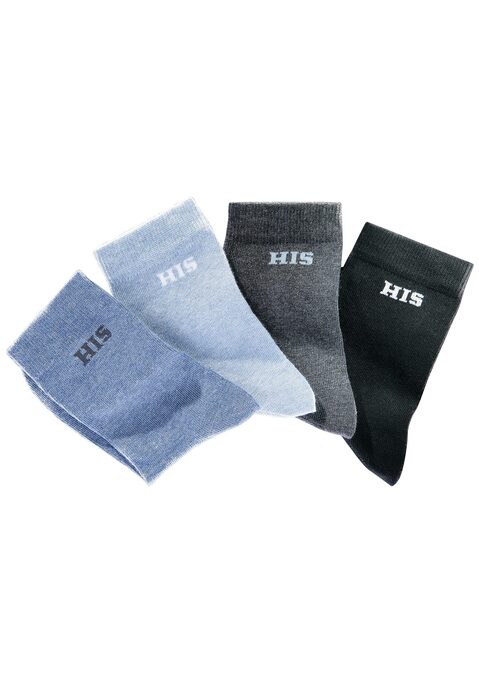 Bild: Basicsocken von H.I.S: Markensocken für Ihren modischen Auftritt! Ob geringelt oder uni sind sie das perfekte Accessoire. Die anschmiegsame Drei-Faser-Qualität garantiert optimale Passform, dauerhafte Farbbrillanz und ein gleichmäßiges Maschenbild. Der hohe Baumwollanteil macht diese Socken saugfähig, die verstärkten Belastungszonen sorgen für Langlebigkeit. Mit dem eingestrickten Markenlogo unter dem Bündchen betonen sie eine Erstklassigkeit, die einfach immer gut aussieht! Details:. Socken im 4er Pack. anschmiegsam und hautfreundlich. pflegeleichter Materialmix. geringelt oder unifarben. hautfreundlich, schadstoffgeprüft. 79% Baumwolle, 19% Polyamid, 2% Elasthan. Maschinenwäsche.